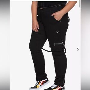 Hot Topic Plus Royal Bones By Tripp Black Strap/Zip Skinny Jeans